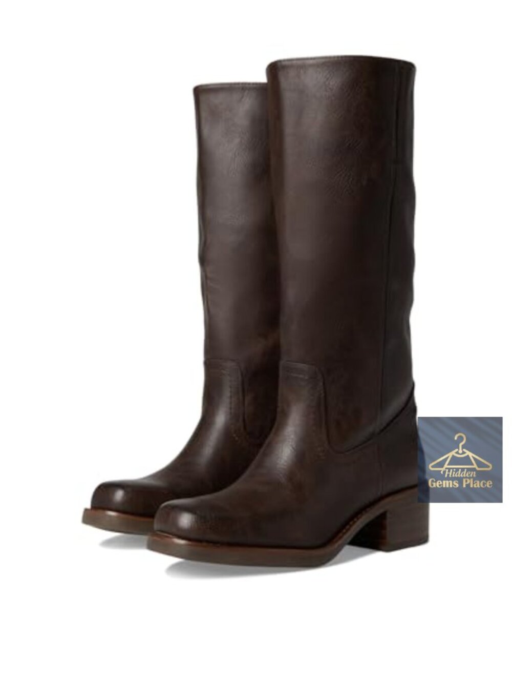 Mid-Calf Western Boots Pull-On Block Heel Square Toe